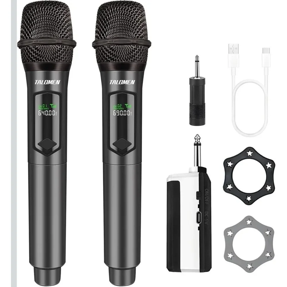 Wireless Microphone,Professional Dual Handheld Cordless Dynamic Mic System with